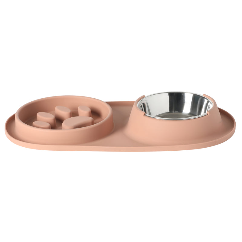 Gibson Home Curious Canines 2 pc 16" Stainless Steel Bowl & Silicone Slow Feeder On Silicone Mat - Open Stock w/ Color Sleeve