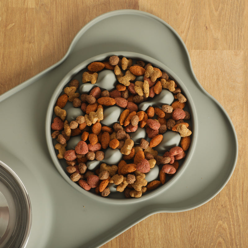 Gibson Home Curious Canines 2 pc 16" Stainless Steel Bowl & Silicone Slow Feeder On Silicone Mat - Open Stock w/ Color Sleeve