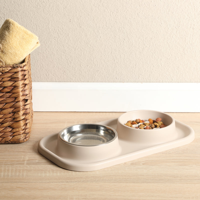 Gibson Home Curious Canines 15.25" Silicone Slow Feeder w/ Stainless Steel Pet Bowl Insert on Silicone Mat Double Bowl Slow Feeder - Open Stock w/ Color Label