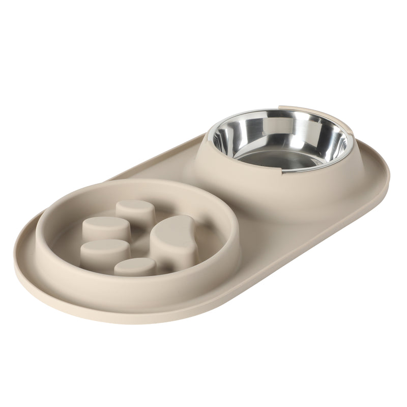 Gibson Home Curious Canines 2 pc 16" Stainless Steel Bowl & Silicone Slow Feeder On Silicone Mat - Open Stock w/ Color Sleeve