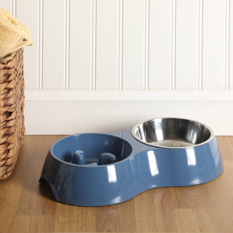 Gibson home Curious Canines 12.75" Melamine Slow Feeder w/ 6.75"Stainless Steel Pet Bowl Insert - Open Stock w/ Color Label