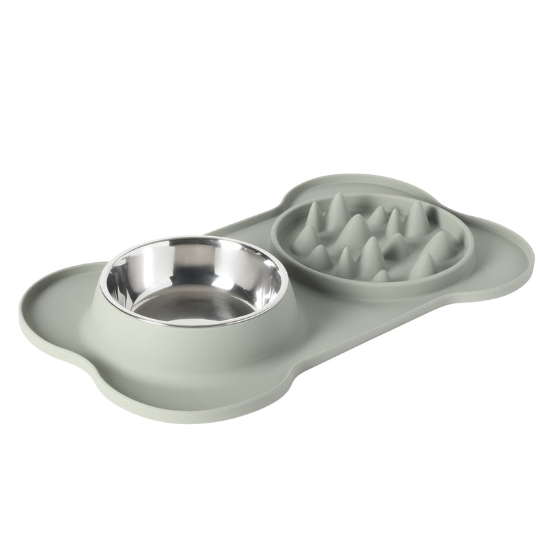 Gibson Home Curious Canines 2 pc 16" Stainless Steel Bowl & Silicone Slow Feeder On Silicone Mat - Open Stock w/ Color Sleeve