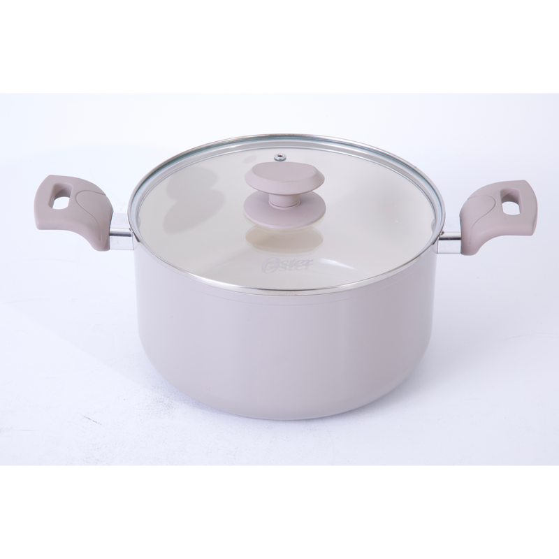 Oster Sutterville Choice 6 qt Aluminum Dutch Oven w/ Flat Glass Lid - Ceramic Non-Stick Interior - Bakelite Handle - Color Label