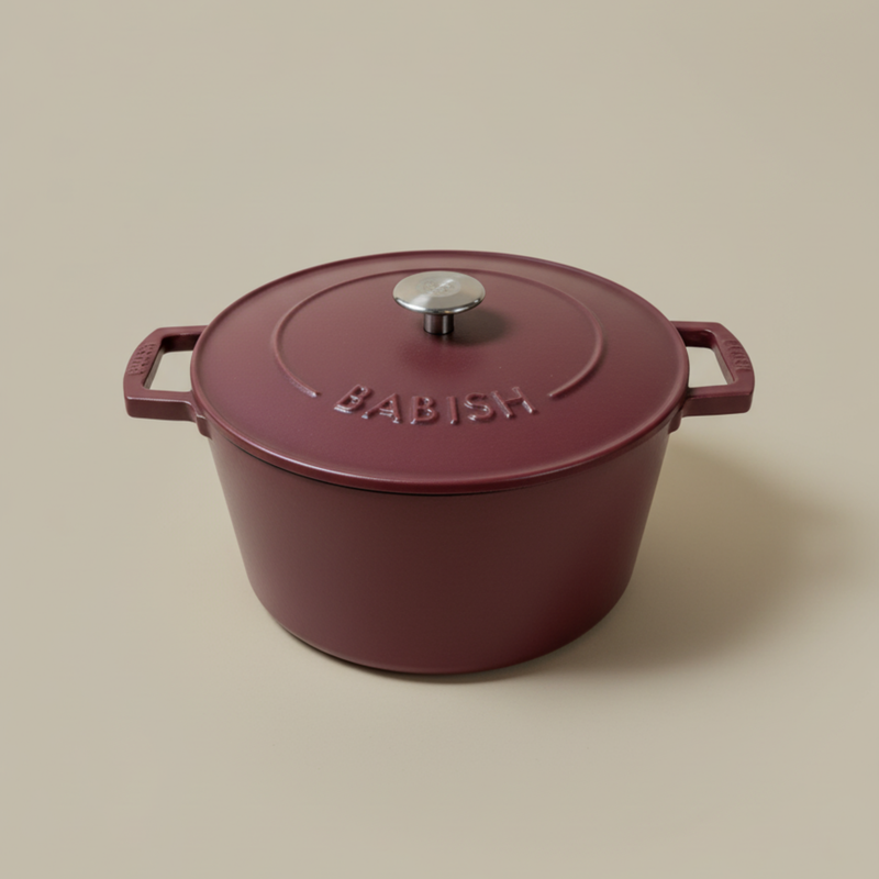Babish 6 qt Cast Iron Dutch Oven w/ Lid - Red - Stainless Steel Knob - Matte Finish - Color Sleeve w/ Remailer