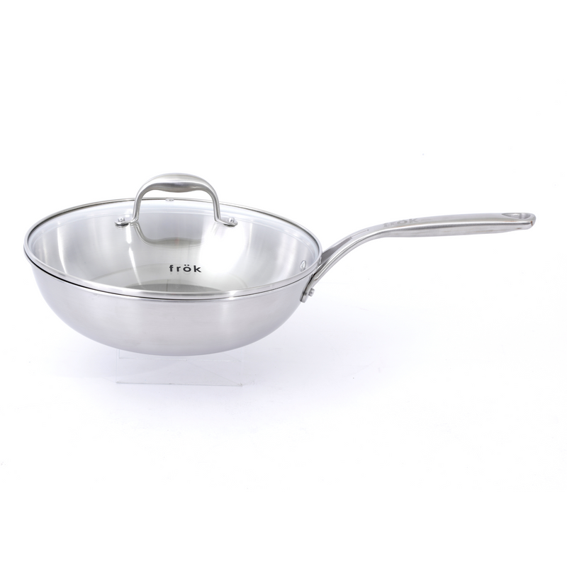 Frok 11" Triply Stainless Steel Frok (Fry Pan / Wok Hybrid) w/ Glass Lid - Colored Remailer