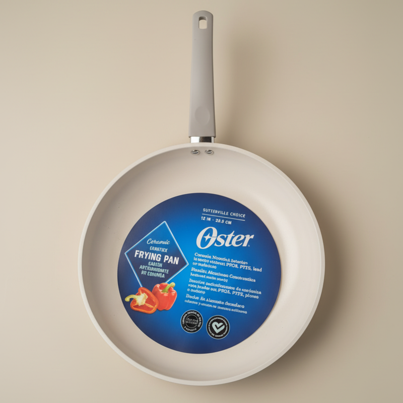 Oster Sutterville Choice 12" Aluminum Frying Pan - Non-Stick Ceramic Interior - Bakelite Handle - Open Stock w/ Color Label