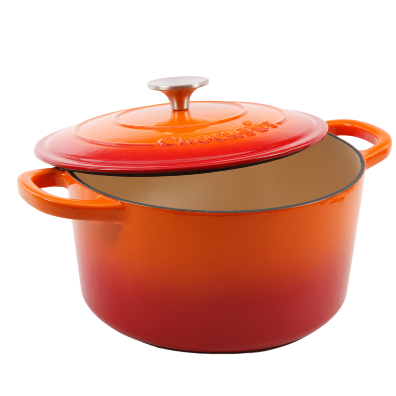 Crock-Pot Artisan 5qt Enamel Cast Iron Dutch Oven w/ Lid - Round - Gift Box - Teal Ombre / Sunset Orange / Sapphire Blue