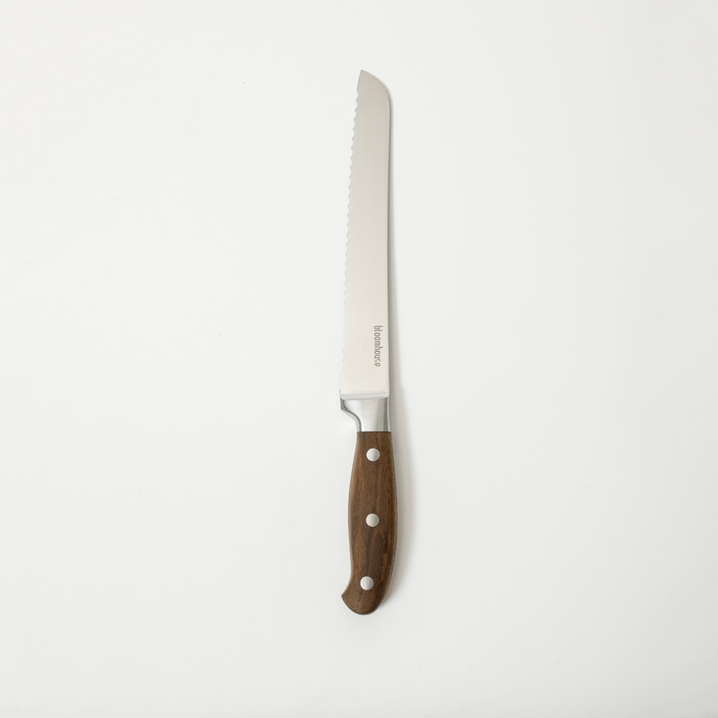 Bloomhouse 8" Stainless Steel Bread Knife - German Steel Blade - Walnut Wood Handle - Mirror Polish - GBX w/ Remailer