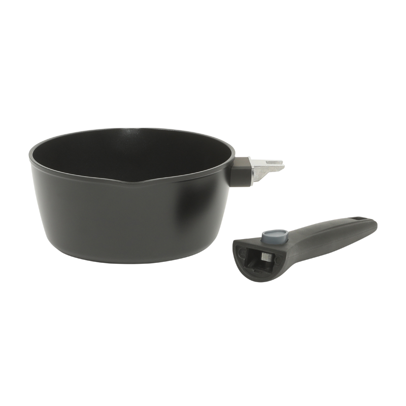 Oster Smarthandle Advance 4pc Forged Aluminum 1.8 qt Sauce Pan w/ Lid & 10" Frying Pan w/ Detachable Handle - Matte Black - Non-Stick Interior - Induction Base - Bakelite Handle - Gift Box (Open Window)