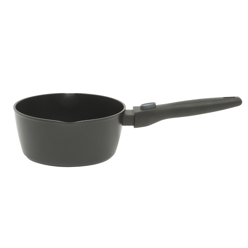 Oster Smarthandle Advance 4pc Forged Aluminum 1.8 qt Sauce Pan w/ Lid & 10" Frying Pan w/ Detachable Handle - Matte Black - Non-Stick Interior - Induction Base - Bakelite Handle - Gift Box (Open Window)