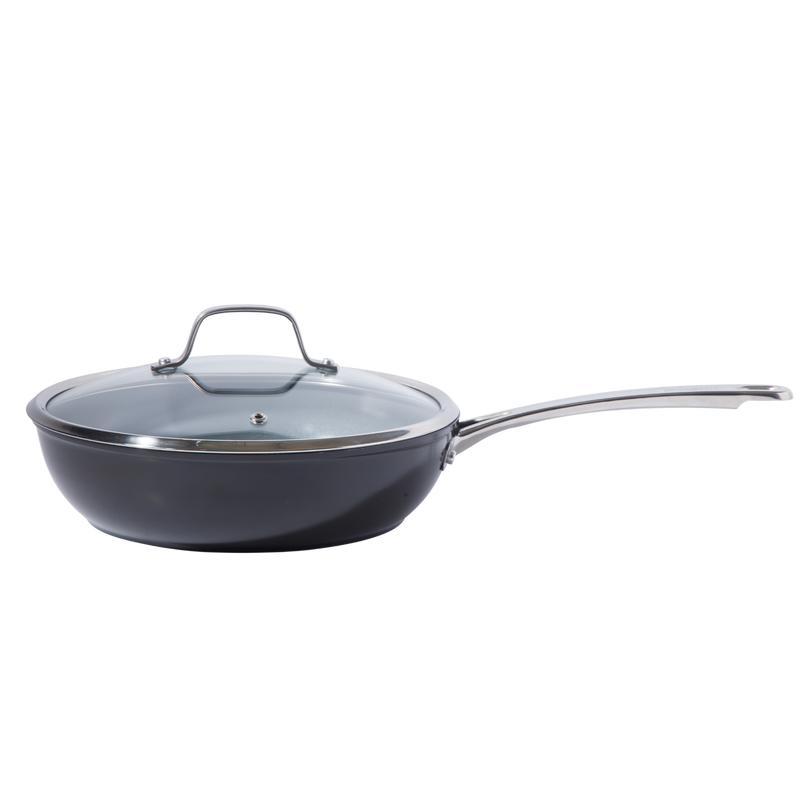 Sue La Table Kitchen Essentials Cool Commune 10pc Hard Anodized Aluminum Cookware Set - Grey Nonstick Ceramic Interior - Induction Base - Stainless Steel Hollow Handle - Gift Box w/ Remailer