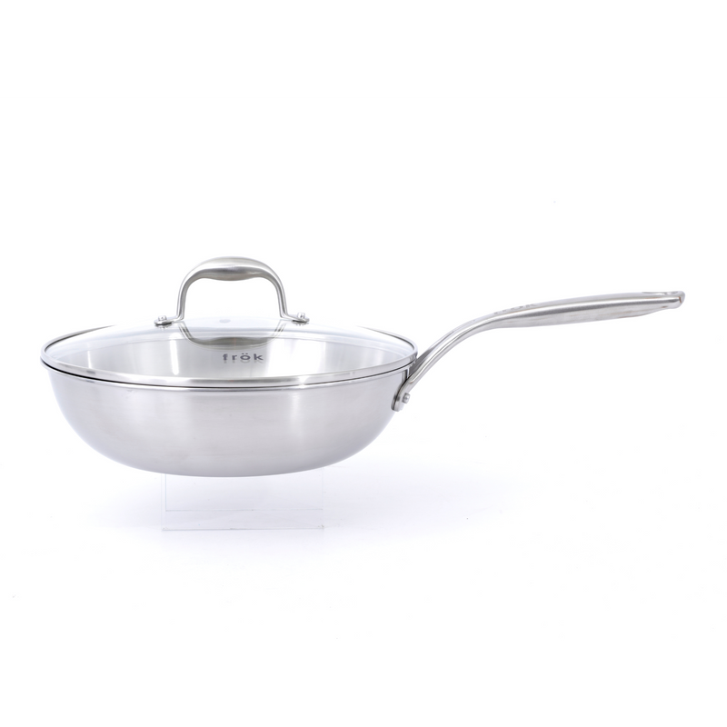 Frok 11" Triply Stainless Steel Frok (Fry Pan / Wok Hybrid) w/ Glass Lid - Colored Remailer