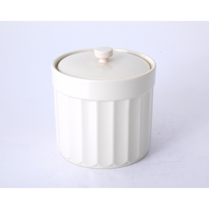 Martha Stewart Broadbrook 5.9" Canister w/ Lid - Cream - Solid Color - Stoneware - Color Sleeve