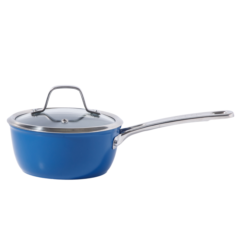 Sue La Table Kitchen Essentials Cool Commune 10pc Hard Anodized Aluminum Cookware Set - Grey Nonstick Ceramic Interior - Induction Base - Stainless Steel Hollow Handle - Gift Box w/ Remailer