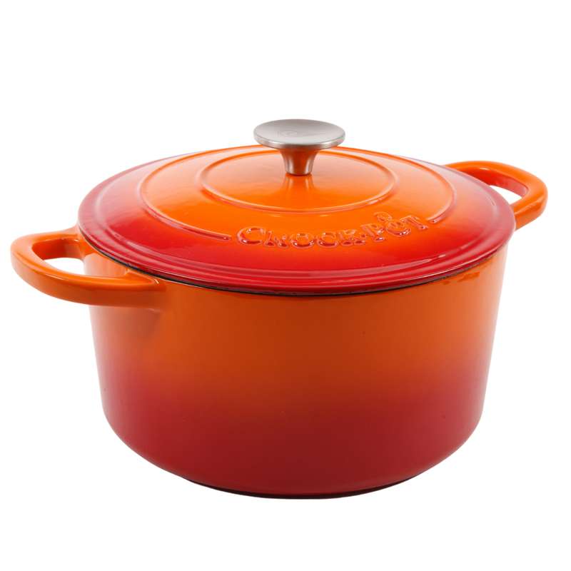 Crock-Pot Artisan 5qt Enamel Cast Iron Dutch Oven w/ Lid - Round - Gift Box - Teal Ombre / Sunset Orange / Sapphire Blue