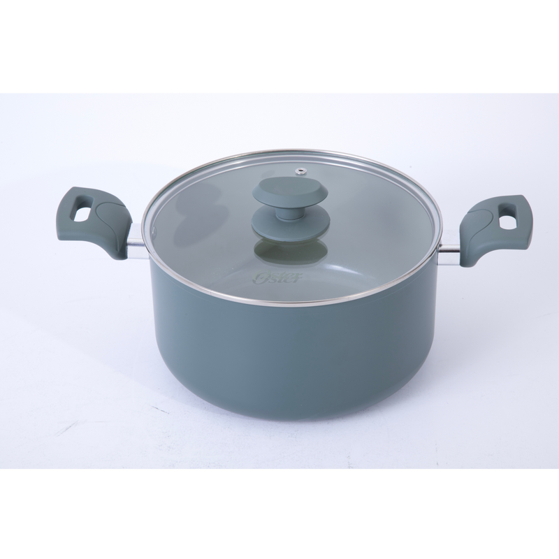 Oster Sutterville Choice 6 qt Aluminum Dutch Oven w/ Flat Glass Lid - Ceramic Non-Stick Interior - Bakelite Handle - Color Label