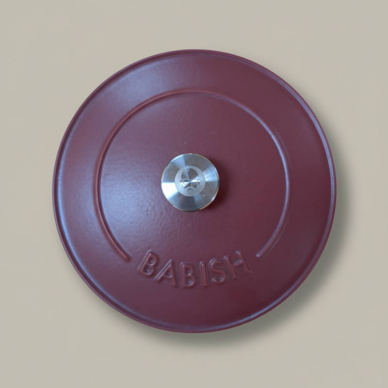 Babish 6 qt Cast Iron Dutch Oven w/ Lid - Red - Stainless Steel Knob - Matte Finish - Color Sleeve w/ Remailer