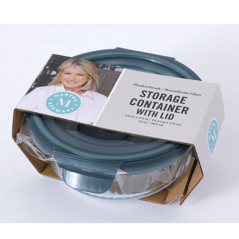 Martha Stewart Shadowbrook 13 oz Borosilicate Glass Storage Container w/ PP Lid - Green Lid - Round - Color Sleeve