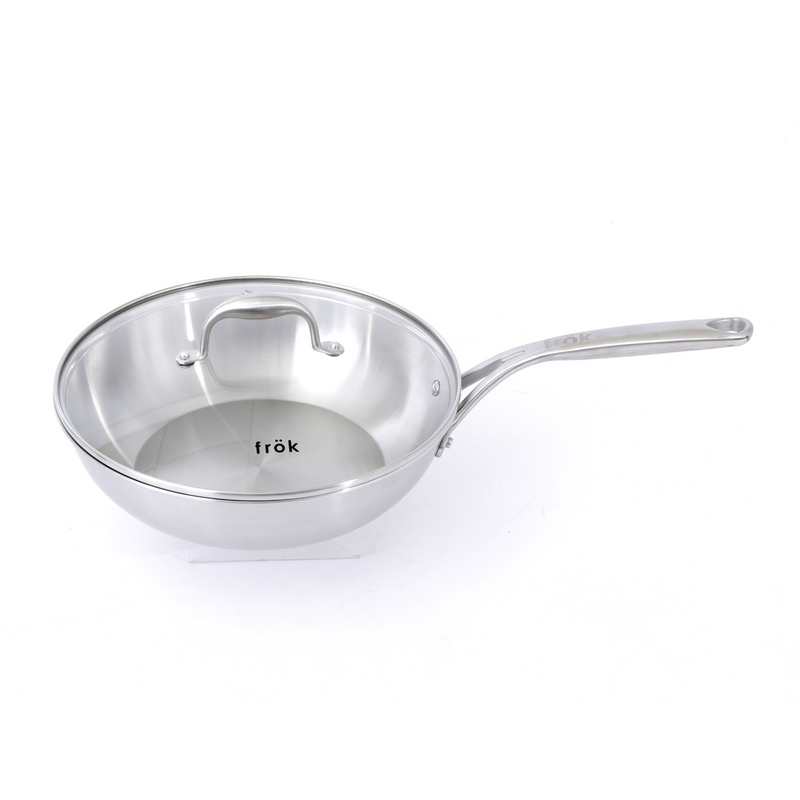 Frok 11" Triply Stainless Steel Frok (Fry Pan / Wok Hybrid) w/ Glass Lid - Colored Remailer