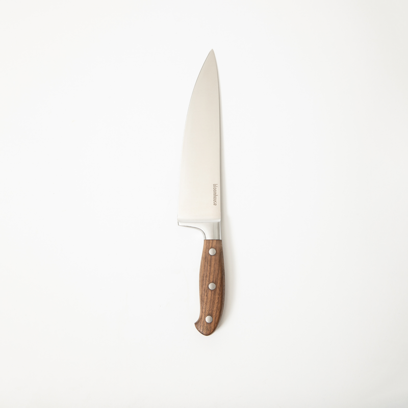 Bloomhouse 8" Stainless Steel Chef Knife - German Steel Blade - Walnut Wood Handle - Mirror Polish - GBX w/ Remailer