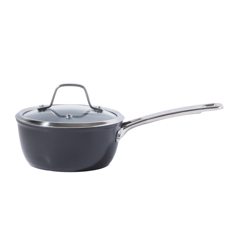 Sue La Table Kitchen Essentials Cool Commune 10pc Hard Anodized Aluminum Cookware Set - Grey Nonstick Ceramic Interior - Induction Base - Stainless Steel Hollow Handle - Gift Box w/ Remailer