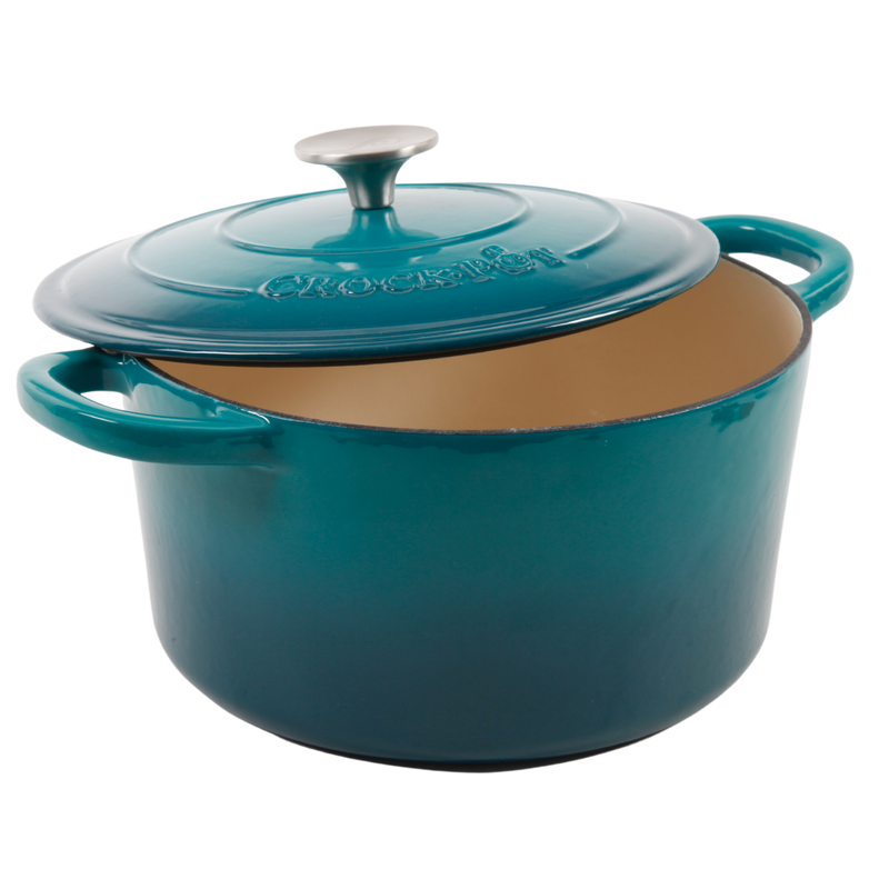 Crock-Pot Artisan 5qt Enamel Cast Iron Dutch Oven w/ Lid - Round - Gift Box - Teal Ombre / Sunset Orange / Sapphire Blue