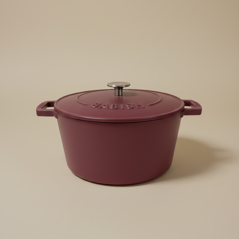 Babish 6 qt Cast Iron Dutch Oven w/ Lid - Red - Stainless Steel Knob - Matte Finish - Color Sleeve w/ Remailer