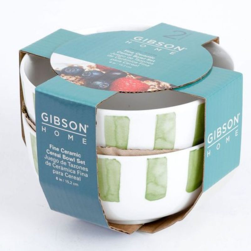 Gibson Home Pacific Waves 2pc 6" Cereal Bowl Set - Decorated - Fine Ceramic - Color Sleeve