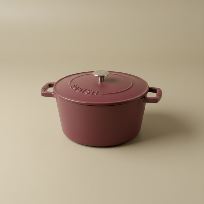 Babish 6 qt Cast Iron Dutch Oven w/ Lid - Red - Stainless Steel Knob - Matte Finish - Color Sleeve w/ Remailer
