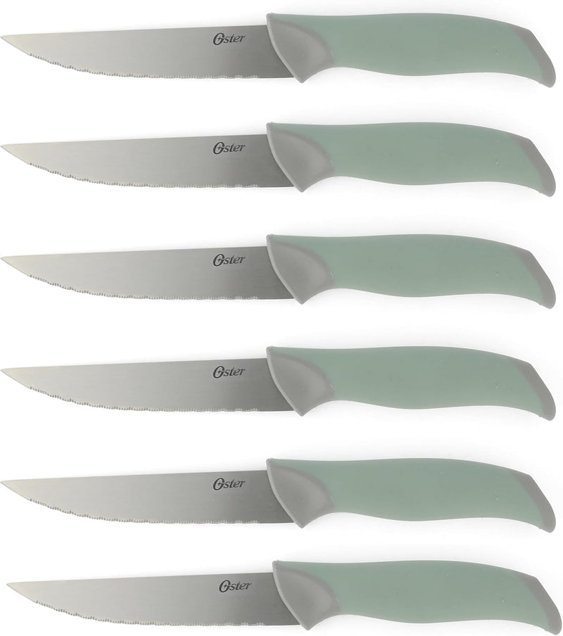 Oster Lindbergh 14pc Stainless Steel Cutlery Set w/ Color Stained Wood Block - TPR/PP Handle - Gift Box