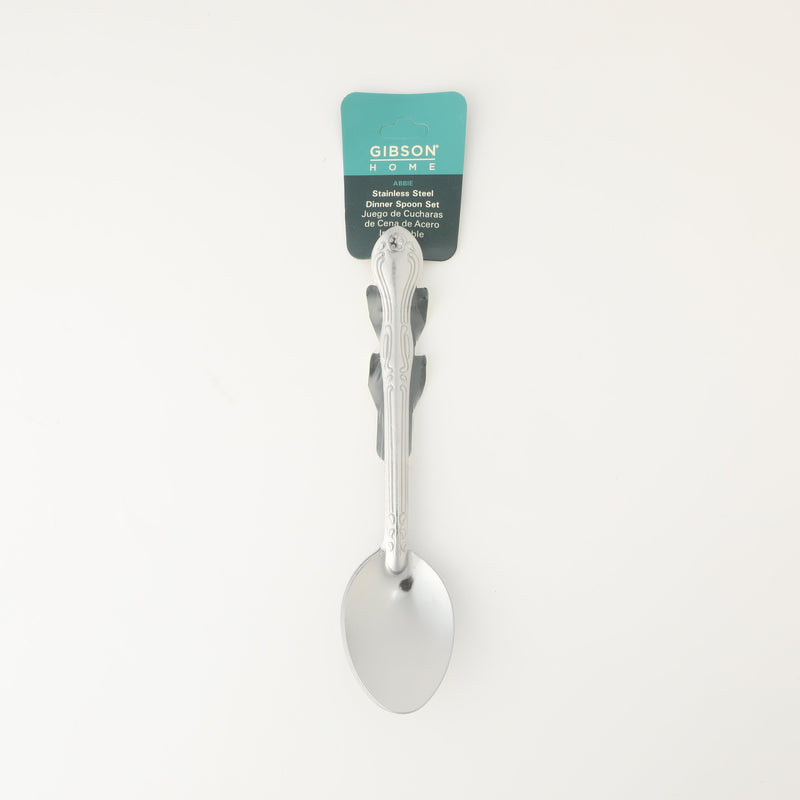 Gibson Home Abbie 4 Pack Dinner Spoon - Tumble Finish - Stainless Steel - Hang Tag - PDQ