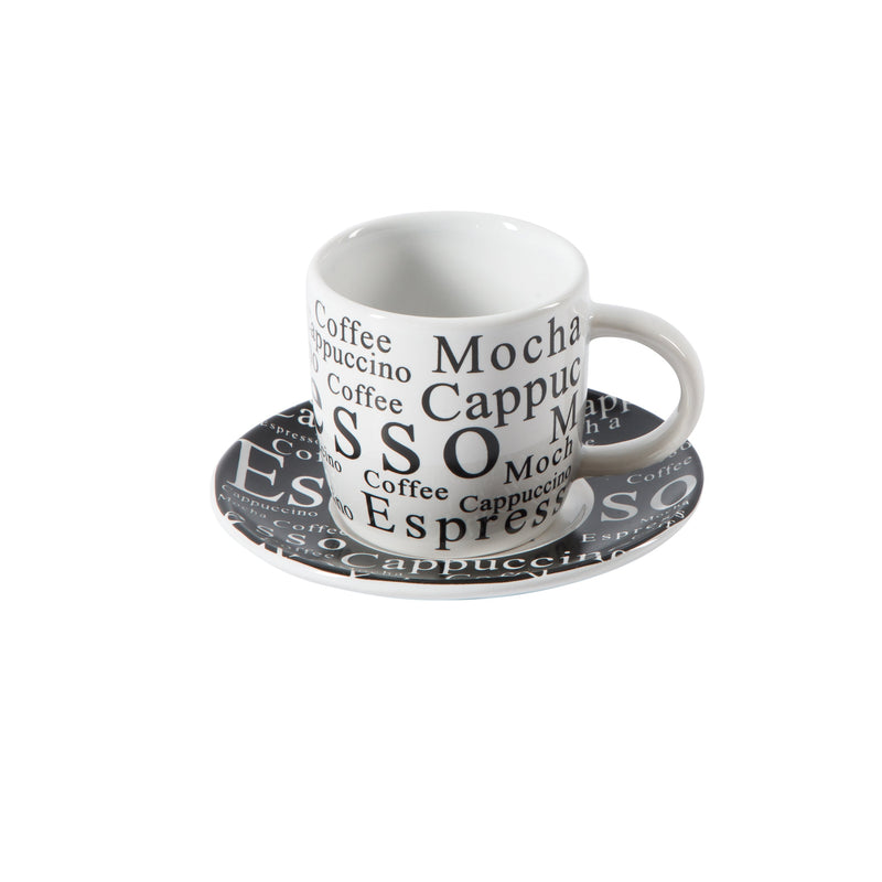 Gibson Home Espresso Expressions 12pc 2.7oz Espresso Cup & Saucer Set w/ Metal Caddy - White/Black - Gift Box