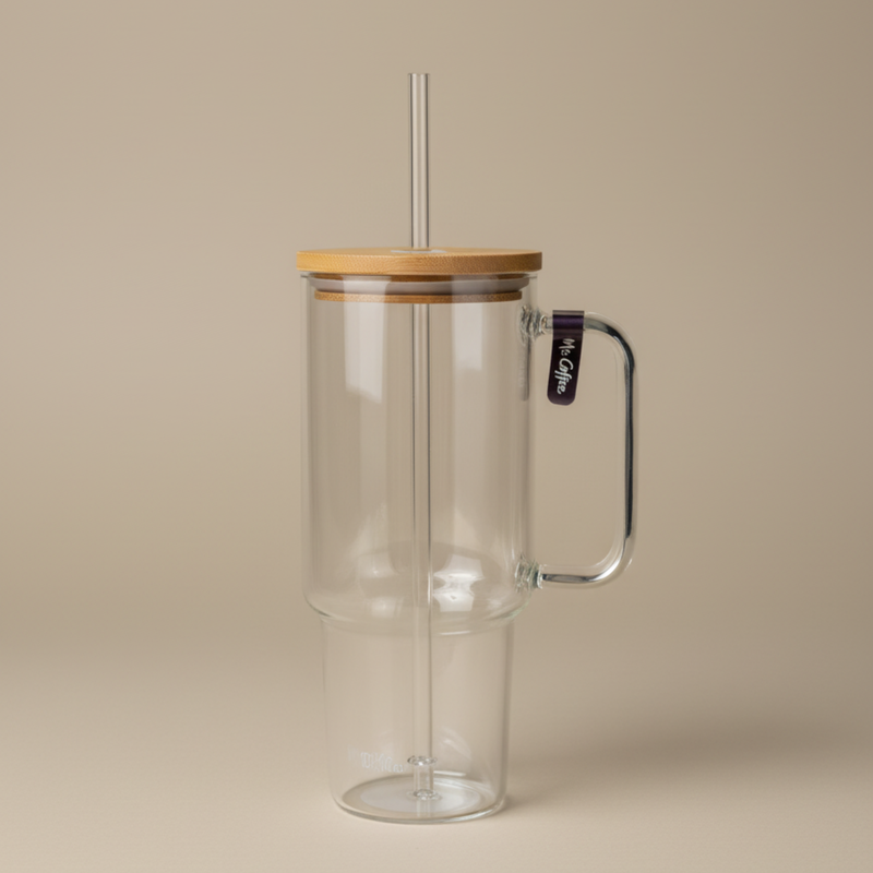 Mr. Coffee Crafted Calm 34oz Borosilicate Glass Travel Mug w/ PP Straw & Bamboo Lid - Open Stock w/ UPC Label