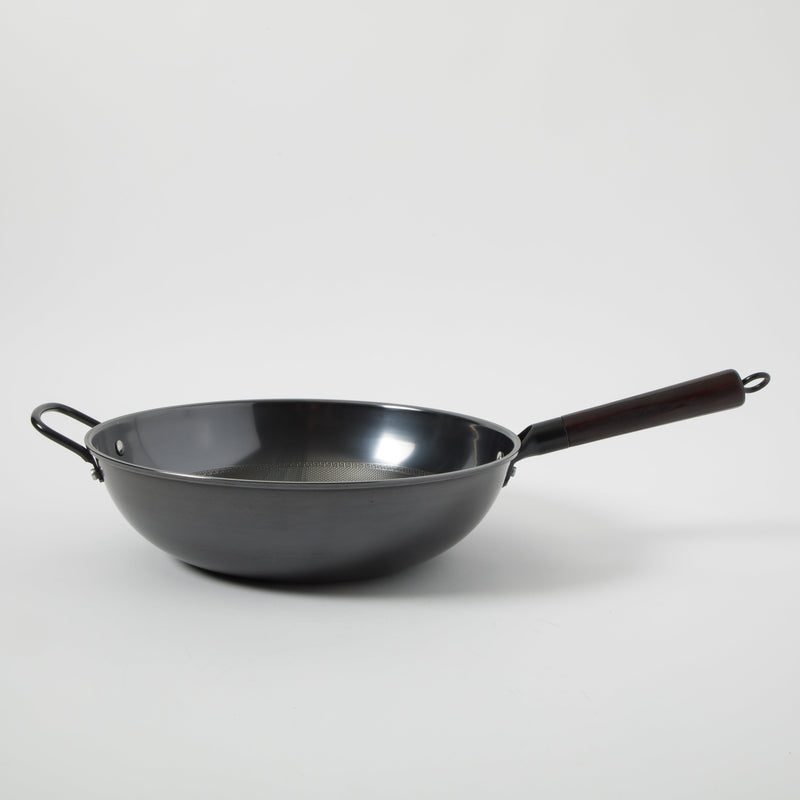 Gibson Home Stargaze Debossed 13" Rust Resistant Carbon Steel Wok - Black - Debossed Exterior - Wood/CS Handle - Color Sleeve