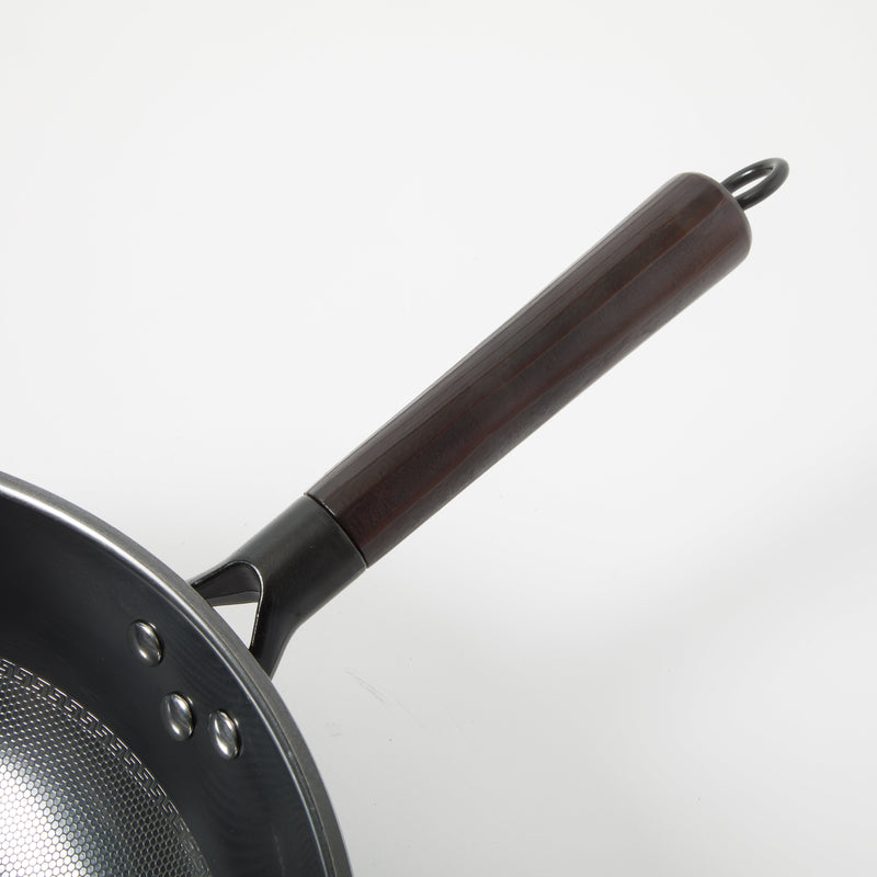 Gibson Home Stargaze Debossed 13" Rust Resistant Carbon Steel Wok - Black - Debossed Exterior - Wood/CS Handle - Color Sleeve