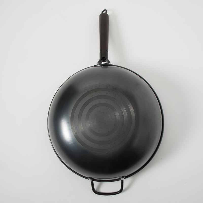 Gibson Home Stargaze Debossed 13" Rust Resistant Carbon Steel Wok - Black - Debossed Exterior - Wood/CS Handle - Color Sleeve