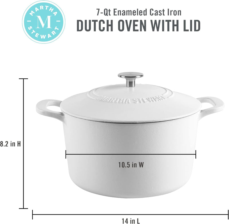 Martha Stewart Gatwick 7qt Enamel Cast Iron Dutch Oven w/ Lid - Classic Blue / Gunmetal Gray / Martha Blue / White / Yellow