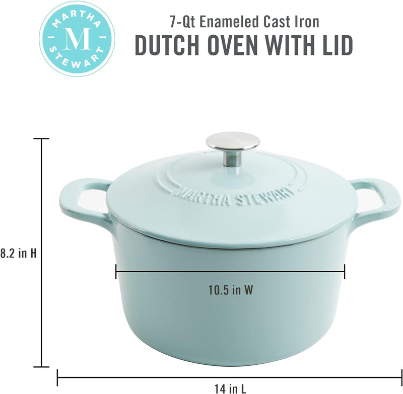 Martha Stewart Gatwick 7qt Enamel Cast Iron Dutch Oven w/ Lid - Classic Blue / Gunmetal Gray / Martha Blue / White / Yellow