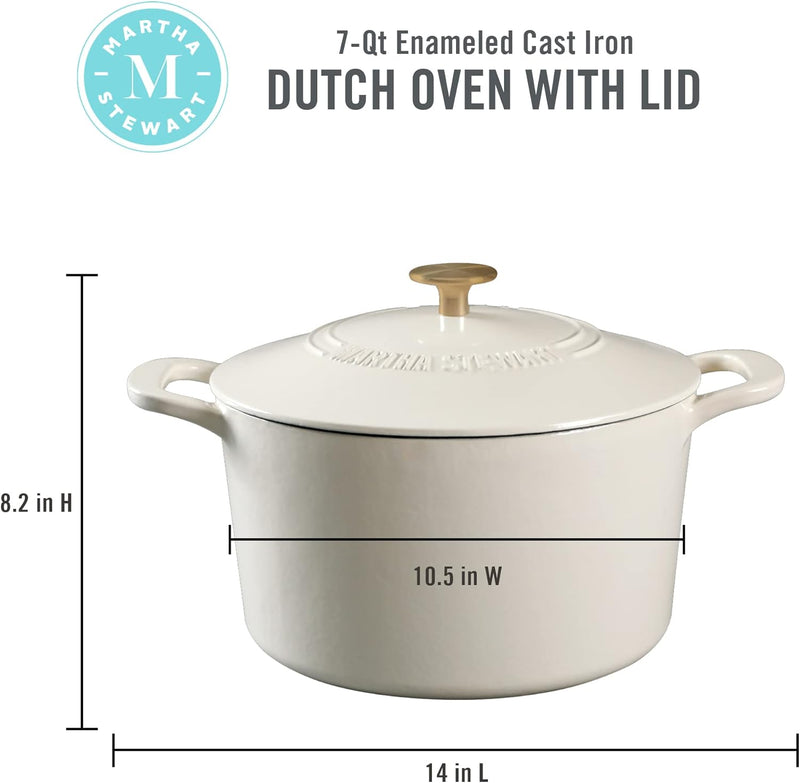 Martha Stewart Gatwick 7qt Enamel Cast Iron Dutch Oven w/ Lid - Classic Blue / Gunmetal Gray / Martha Blue / White / Yellow