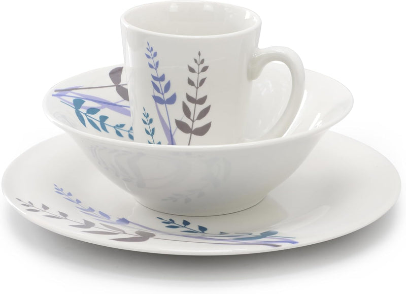 Gibson Home Blue Leaves 12pc Dinnerware Set -Decorated - Fine Ceramic - Gift Box