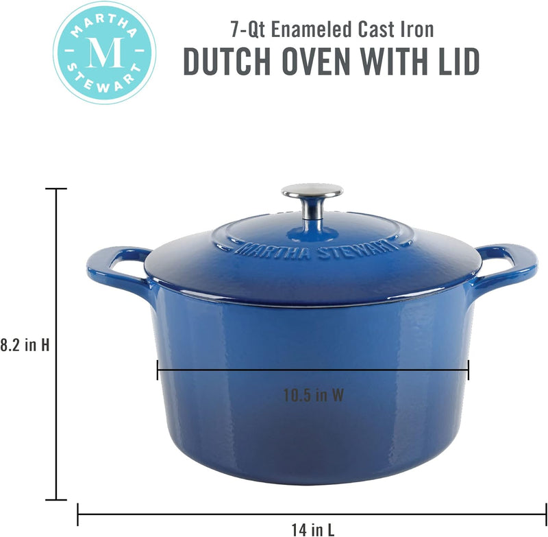 Martha Stewart Gatwick 7qt Enamel Cast Iron Dutch Oven w/ Lid - Classic Blue / Gunmetal Gray / Martha Blue / White / Yellow