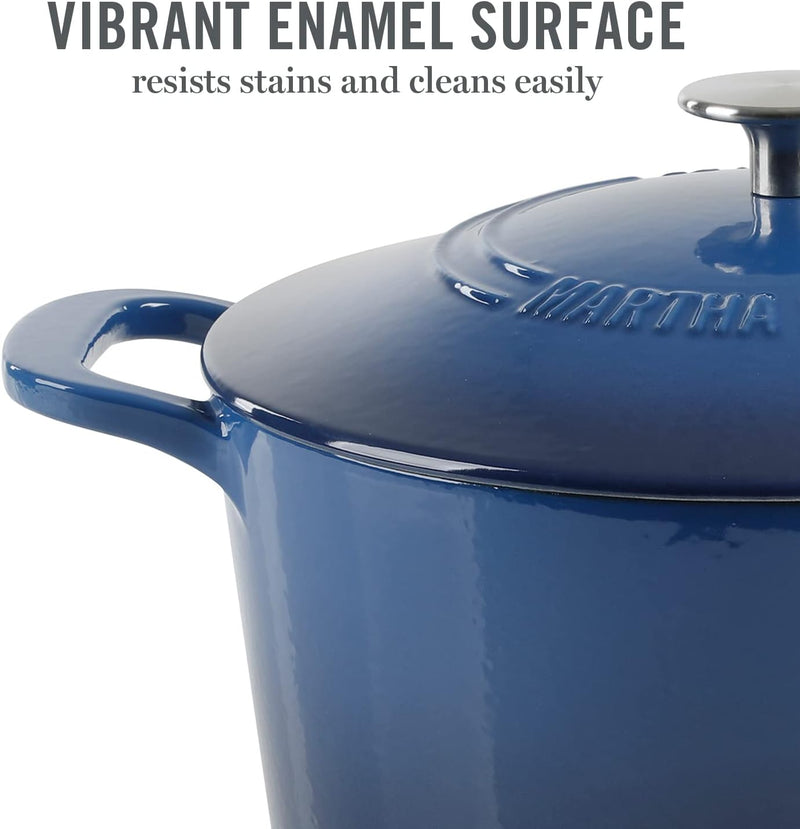 Martha Stewart Gatwick 7qt Enamel Cast Iron Dutch Oven w/ Lid - Classic Blue / Gunmetal Gray / Martha Blue / White / Yellow