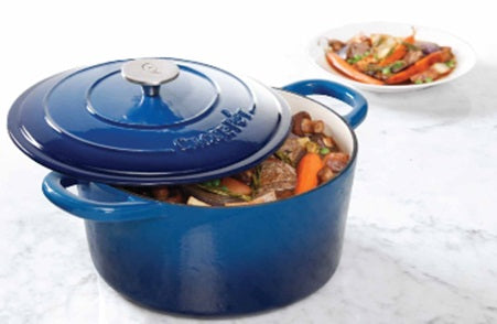 Crock-Pot Artisan 5qt Enamel Cast Iron Dutch Oven w/ Lid - Round - Gift Box - Teal Ombre / Sunset Orange / Sapphire Blue