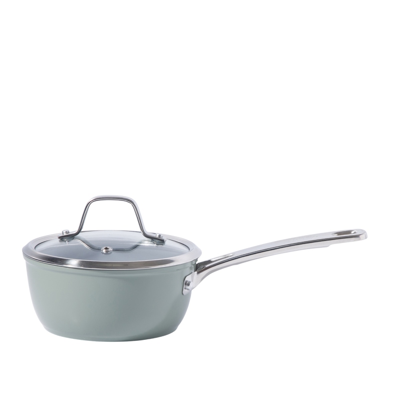 Sue La Table Kitchen Essentials Cool Commune 10pc Hard Anodized Aluminum Cookware Set - Grey Nonstick Ceramic Interior - Induction Base - Stainless Steel Hollow Handle - Gift Box w/ Remailer