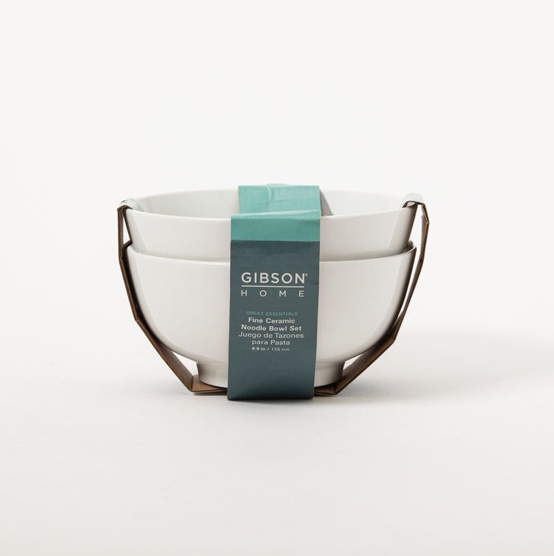 Gibson Home Great Essentials 2pc 6.9" Noodle Bowl Set - White - Fine Ceramic - 4 Way Color Sleeve