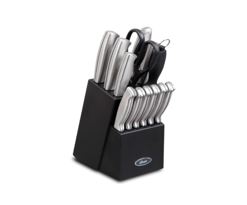 Oster Baldwyn 14pc Stainless Steel Cutlery Set w/ Black Wood Swivel Block - Brushed Satin - Gift Box