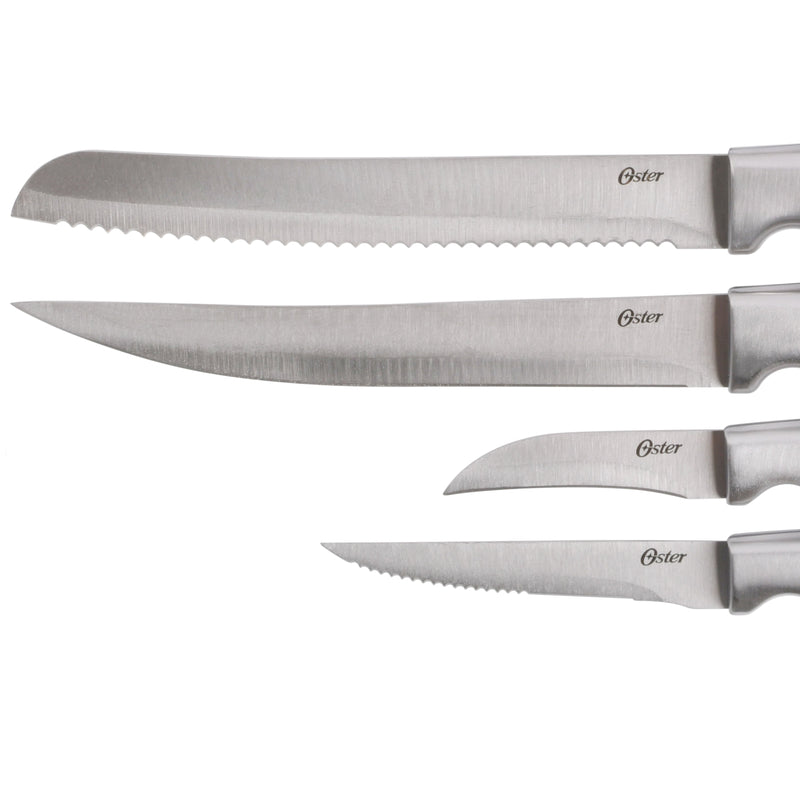 Oster Baldwyn 22pc Stainless Steel Cutlery Set w/ Black Wood Swivel Block - Brushed Satin - Gift Box