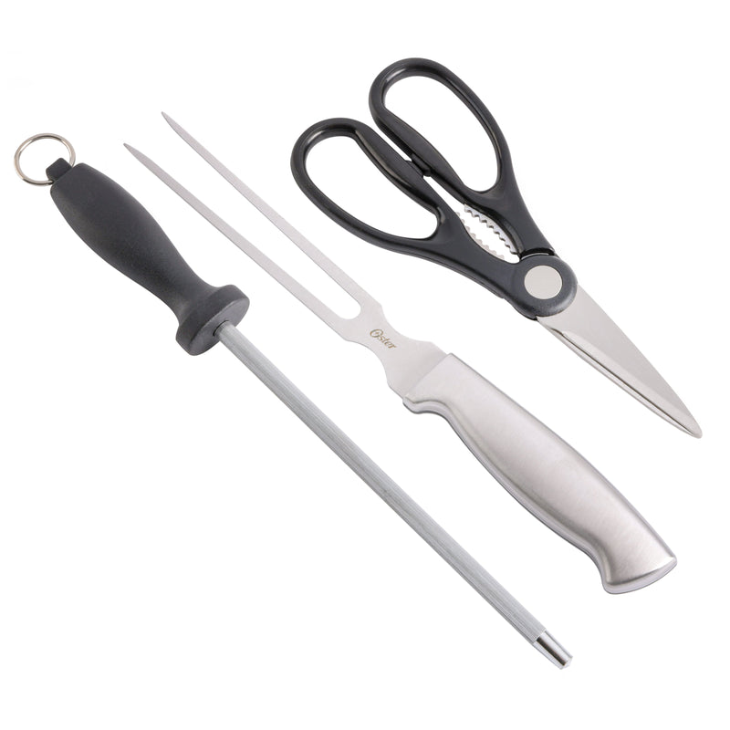 Oster Baldwyn 22pc Stainless Steel Cutlery Set w/ Black Wood Swivel Block - Brushed Satin - Gift Box