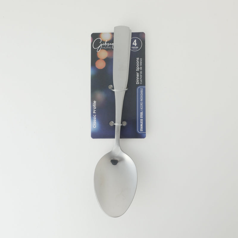 Gibson Home Classic Profile 4 Pack Dinner Spoon - Mirror Polished - Stainless Steel - Hang Tag