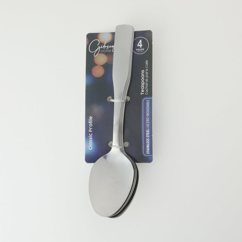Gibson Home Classic Profile 4 Pack Tea Spoon - Mirror Polished - Stainless Steel - Hang Tag